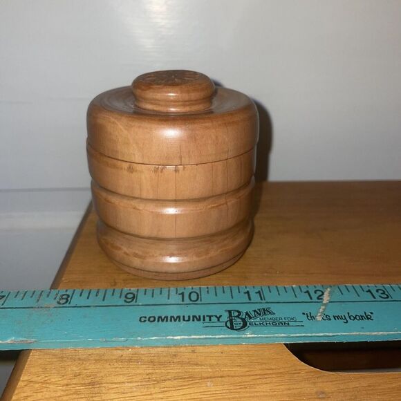 Wooden Teak Container With Lid Salt Box Trinket Holder Treasure Keeper - Picture 4 of 10